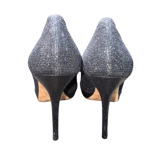 JIMMY CHOO Luna Anthracite Lamé Sparkly Peep Toe Heels EU 40.5 US Size 10.5 - Picture 9 of 16